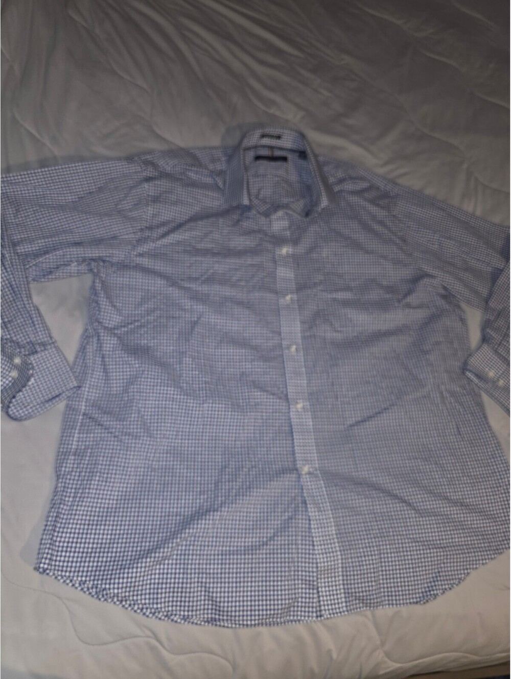 Blue Checkered Mens Regular Fit Button Down Shirt 17-17.5 XL 34/35 Long Sleeve